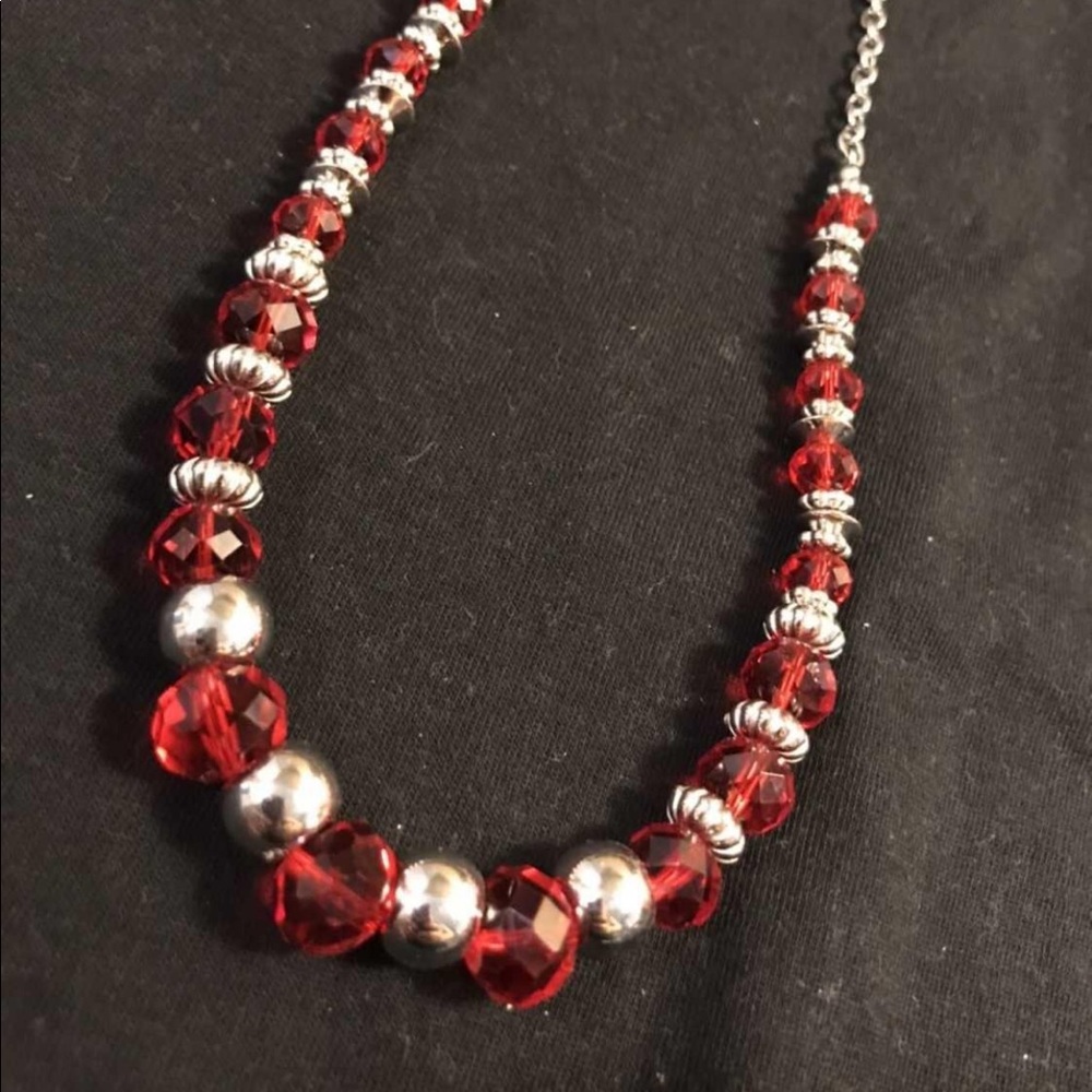 Paparazzi long silver red necklace set